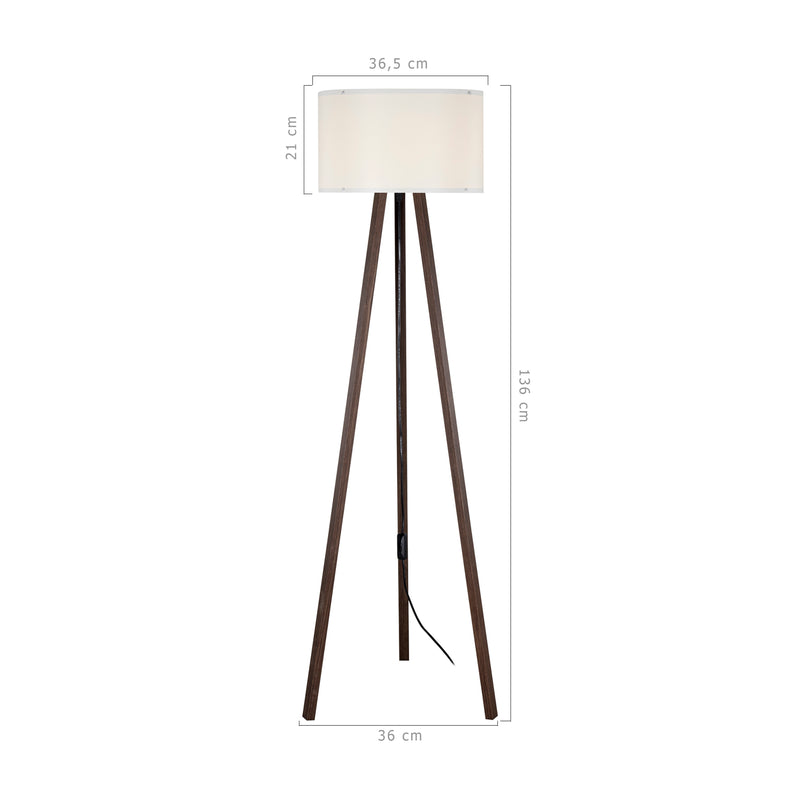 Croquis coté Lampadaire Keynes trépied hauteur 136 cm E27 [lux.pro]