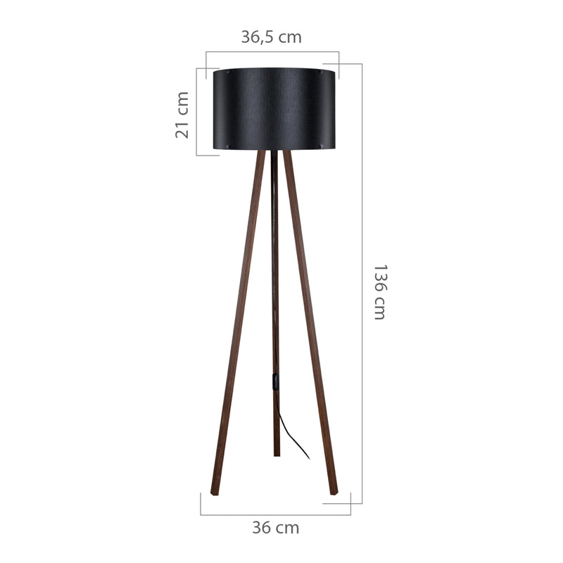 Croquis coté Lampadaire Keynes trépied hauteur 136 cm E27 [lux.pro]
