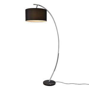 Lampada da Terra con Paralume Cilindrico in Tessuto Nero Lampada a Stelo Arcuato - Altezza 153 cm - Piantana ad Arco in Metallo - lux.pro