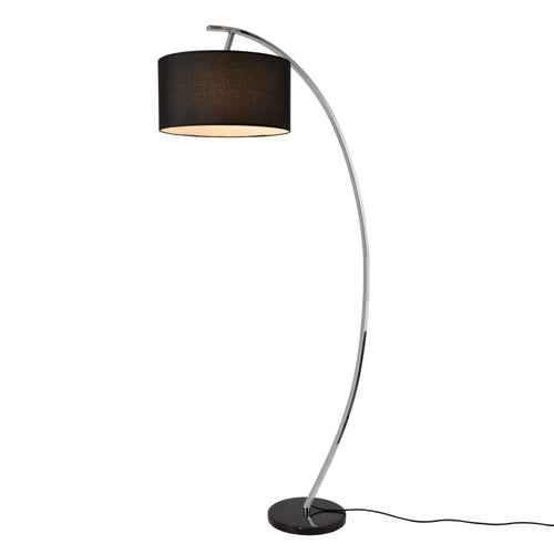 Lampada da Terra con Paralume Cilindrico in Tessuto Nero Lampada a Stelo Arcuato - Altezza 153 cm - Piantana ad Arco in Metallo - lux.pro