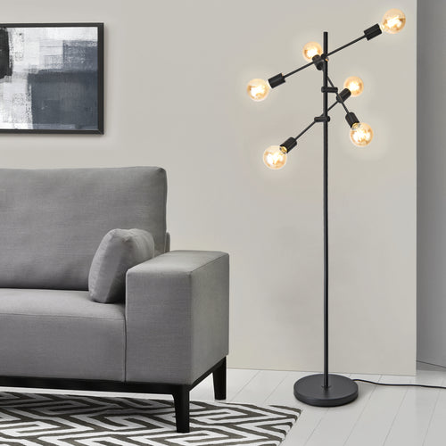 Lampada da Terra 'Craigavon' con 6 Fonti di Luce Regolabili - Piantana in Metallo - Nero [lux.pro] 