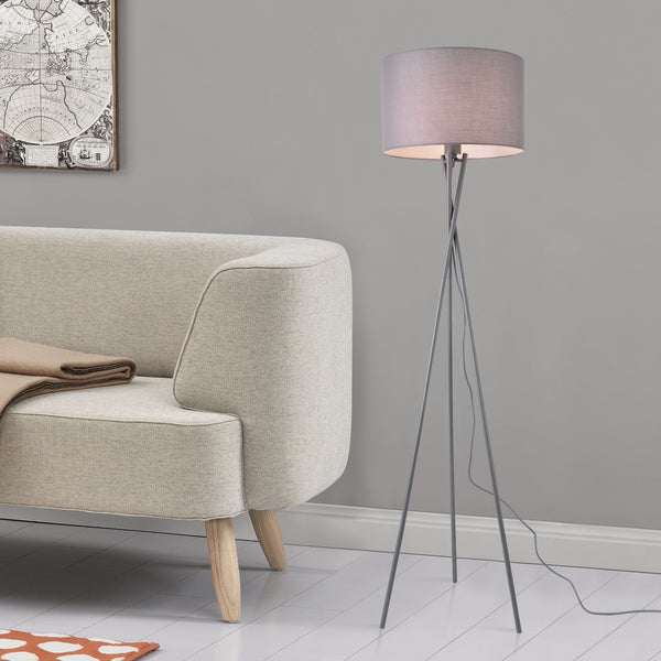 Lampadaire Trépied Grenoble E27 Métal Tissu Hauteur 154 cm lux.pro