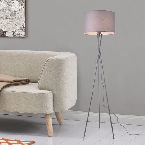 Lampadaire Trépied Grenoble E27 Métal Tissu Hauteur 154 cm lux.pro
