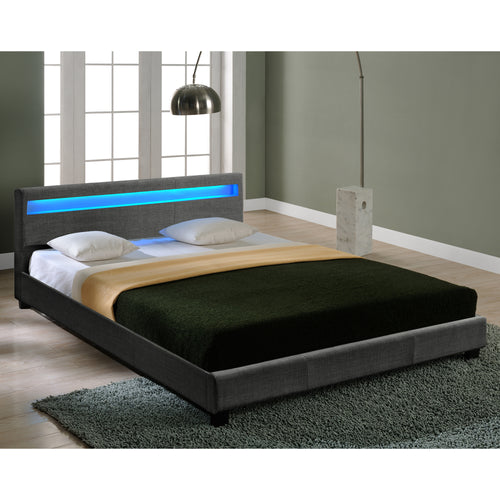 Lit moderne en tissu, cadre de lit gris foncé CORIUM - premiumXL