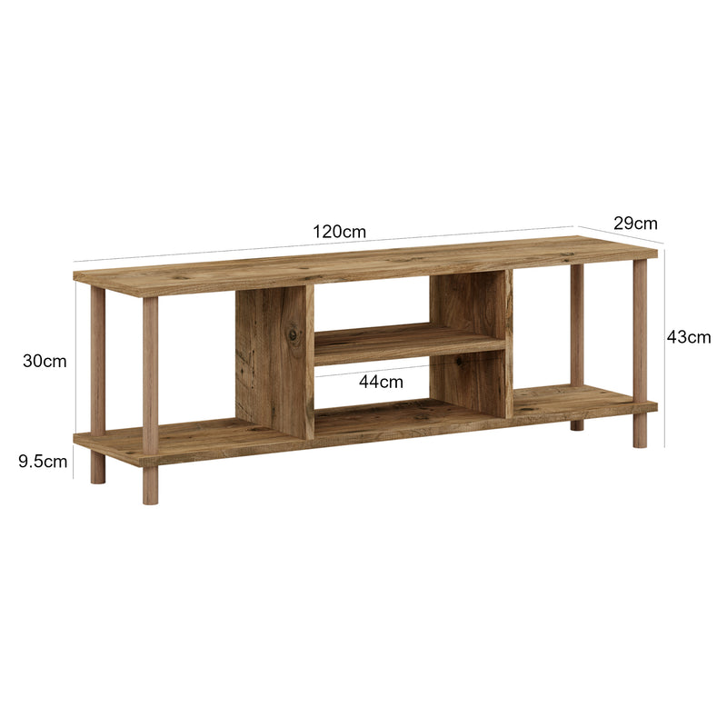 Croquis coté Meuble TV Ærøskøbing avec espace de rangement 43 x 120 x 29 cm [en.casa]