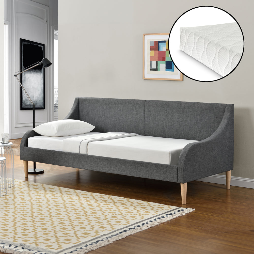 Lit de jour 90x200 cm avec ou sans matelas en mousse froide gris foncé en.casa - premiumXL