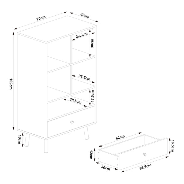 Libreria Reyljand Scaffale con Cassetto 120x70x40 cm - Vari Colori [en.casa]