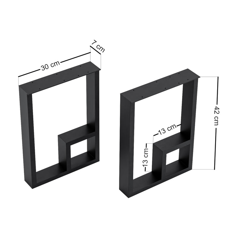 Croquis coté Set de 2 pieds de table Kauhava acier noir [en.casa]