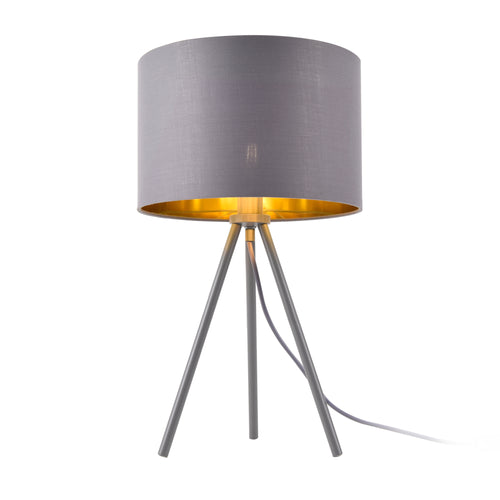 Tischleuchte Metz E14 Max. 40W Stoffschirm und Metallfüße Grau/Gold lux.pro