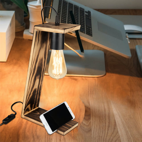 Lampe de table Gillingham E27 bois massif noir / aspect bois [lux.pro] - premiumXL