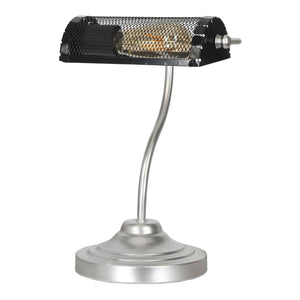 Lampada da Tavolo 'Ditton' in Stile Bibloteca - Alta 37 cm - Lampada con Paralume Struttura a Rete - Nero / color Argento - lux.pro