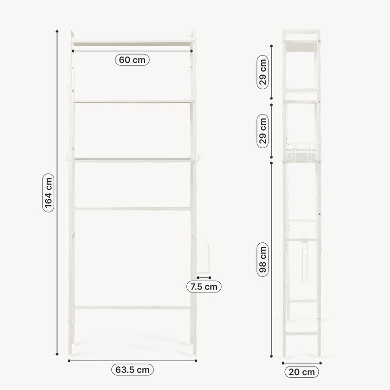 Schizzo in scala Scaffale Sopra WC Ljukhobro a 3 Ripiani Mensola da Bagno 164 x 64 x 20 cm [en.casa]