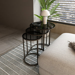 Set di 3 Tavolini Bassi 'Kyyjärvi' Sovrapponibili con Piano Tondo in Vetro [en.casa]