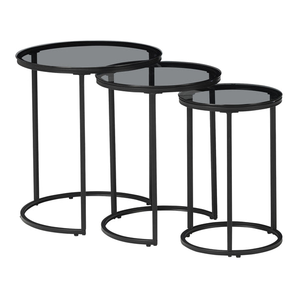 Set di 3 Tavolini Bassi 'Kyyjärvi' Sovrapponibili con Piano Tondo in Vetro [en.casa]