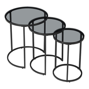 Set di 3 Tavolini Bassi 'Kyyjärvi' Sovrapponibili con Piano Tondo in Vetro [en.casa]