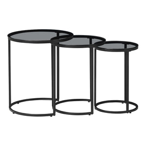Set di 3 Tavolini Bassi 'Kyyjärvi' Sovrapponibili con Piano Tondo in Vetro [en.casa]