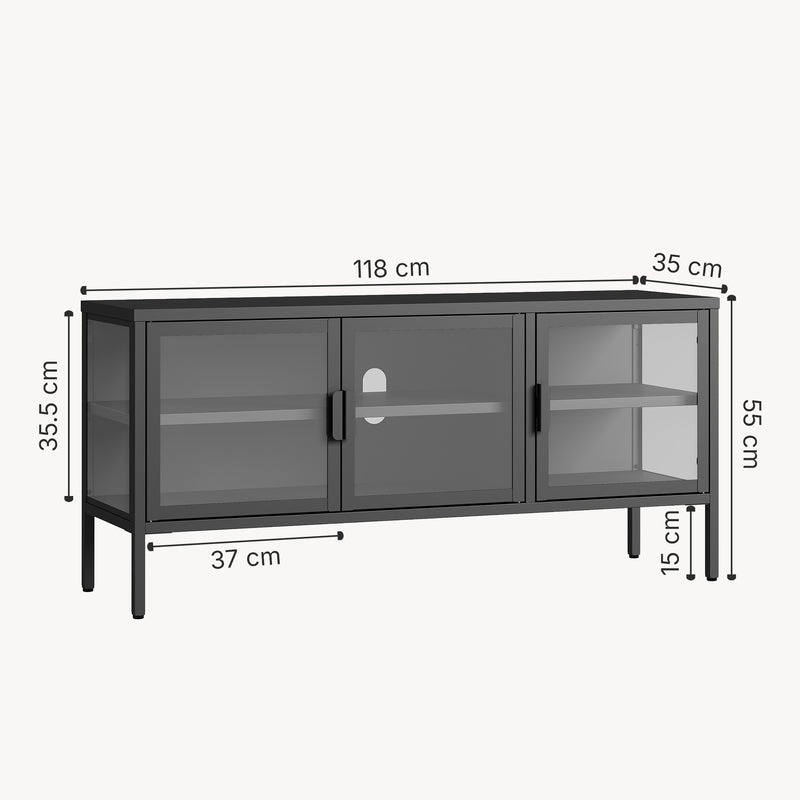 Croquis coté Buffet vitrine Borshavisa acier verre trempé [en.casa]