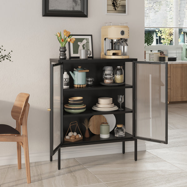 Credenza Vinterhavn in Acciaio con Ante in Vetro Scanalato [en.casa] 