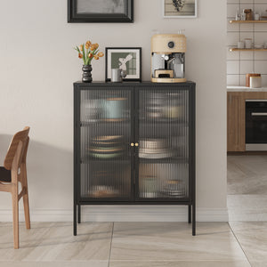 Credenza Vinterhavn in Acciaio con Ante in Vetro Scanalato [en.casa] 