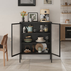 Credenza Vinterhavn in Acciaio con Ante in Vetro Scanalato [en.casa] 