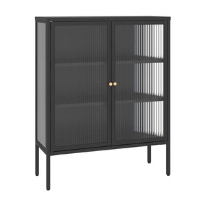 Credenza Vinterhavn in Acciaio con Ante in Vetro Scanalato [en.casa] 