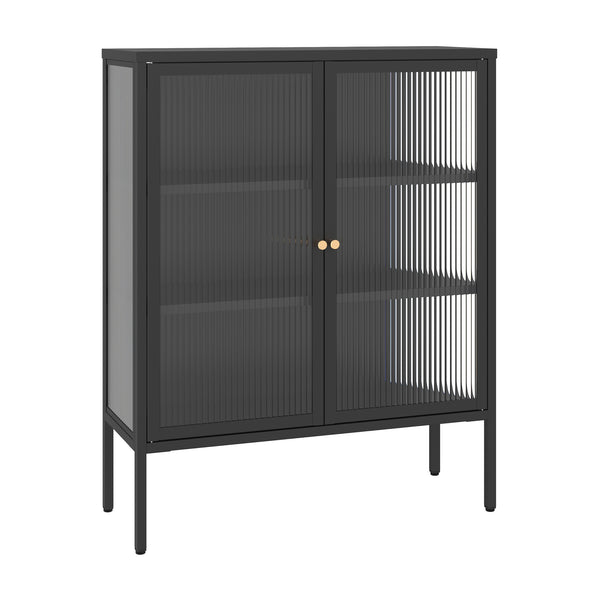 Credenza Vinterhavn in Acciaio con Ante in Vetro Scanalato [en.casa] 