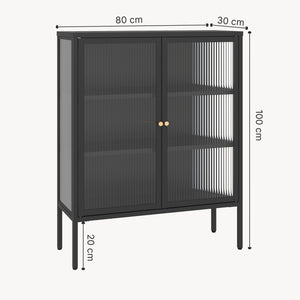 Credenza Vinterhavn in Acciaio con Ante in Vetro Scanalato [en.casa] 