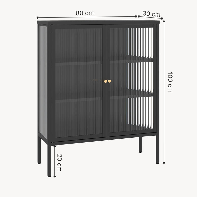 Schizzo in scala Credenza Vinterhavn in Acciaio con Ante in Vetro Scanalato [en.casa] 