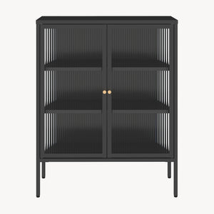 Credenza Vinterhavn in Acciaio con Ante in Vetro Scanalato [en.casa] 