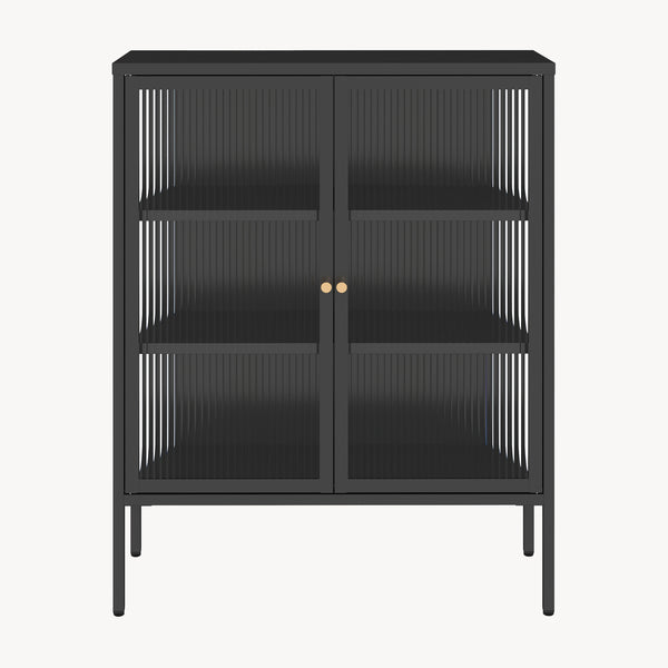 Credenza Vinterhavn in Acciaio con Ante in Vetro Scanalato [en.casa] 