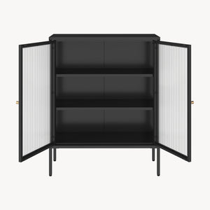 Credenza Vinterhavn in Acciaio con Ante in Vetro Scanalato [en.casa] 