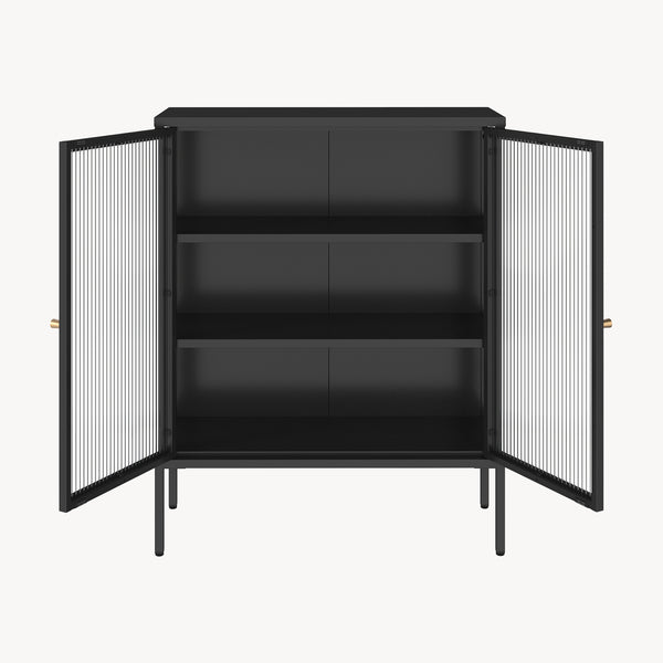Credenza Vinterhavn in Acciaio con Ante in Vetro Scanalato [en.casa] 