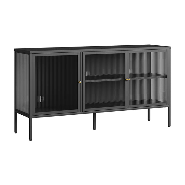 Credenza Vinterhavn in Acciaio con Ante in Vetro Scanalato [en.casa] 