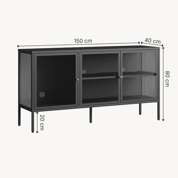 Credenza Vinterhavn in Acciaio con Ante in Vetro Scanalato [en.casa] 