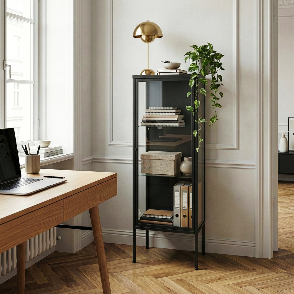 Armoire vitrine Borshavisa 116 x 34 x 30 cm acier noir [en.casa] 