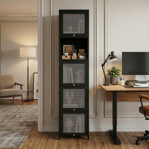 Mobile Vetrina Ostersund in Acciaio a 5 Ante e Scomparti 174 x 40 x 35 cm - Nero [en.casa]