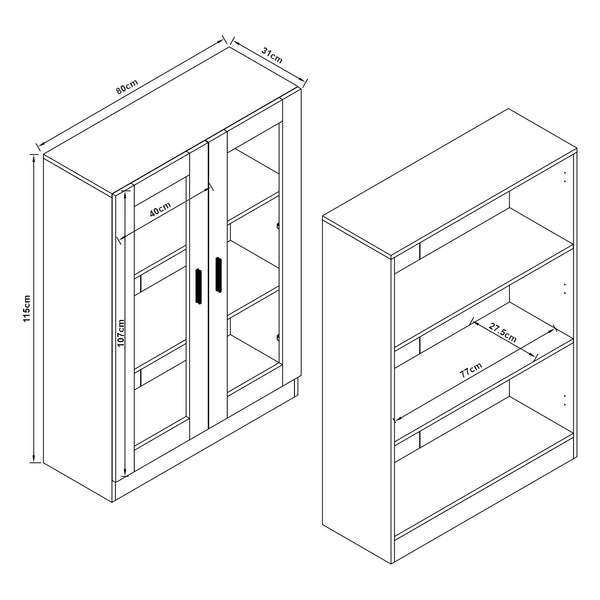 Vitrinenschrank Sorø 80x31x115cm in versch. Farben [en.casa]