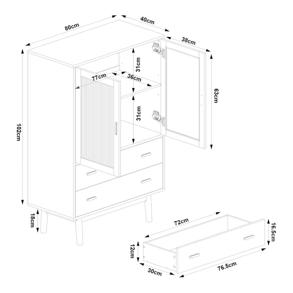 Credenza Susa con Vetrina e 2 Cassetti [en.casa]