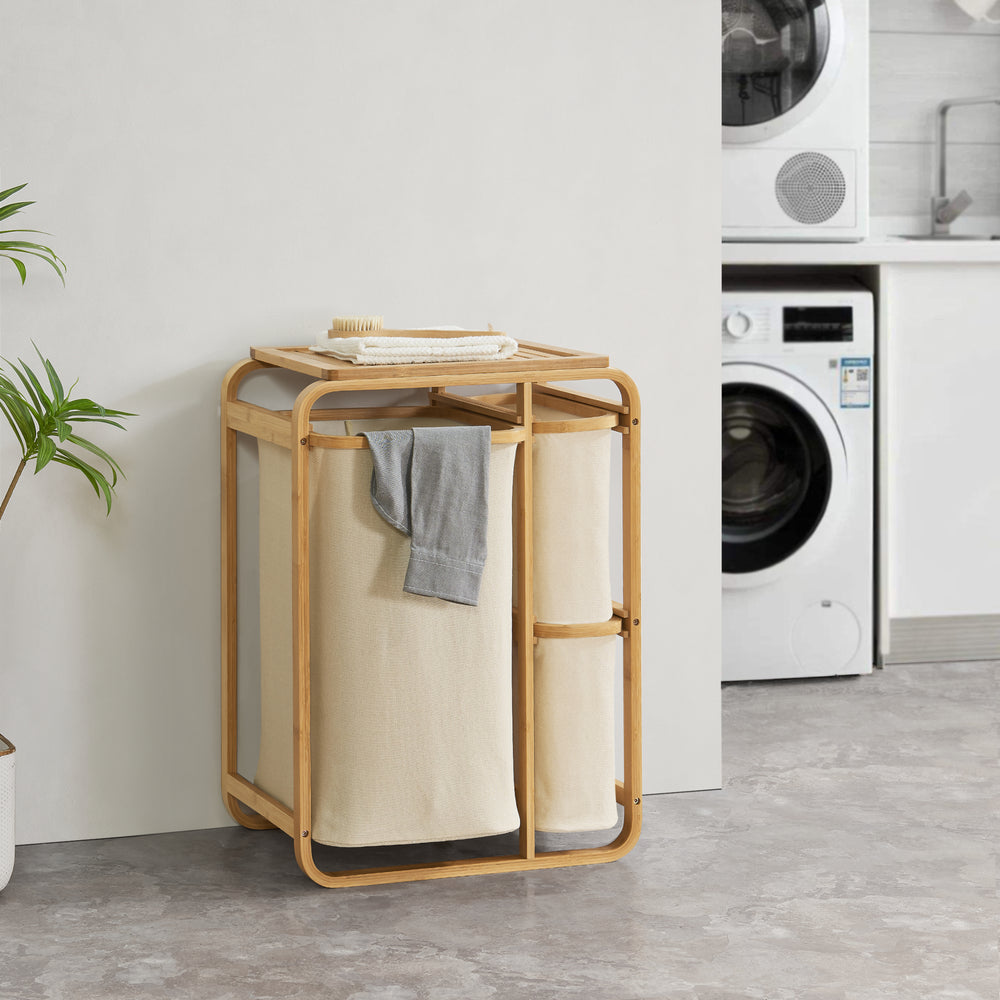 Cesto portabiancheria Evenes con 3 cestini per biancheria in bambù in diversi colori [en.casa] - premiumXL