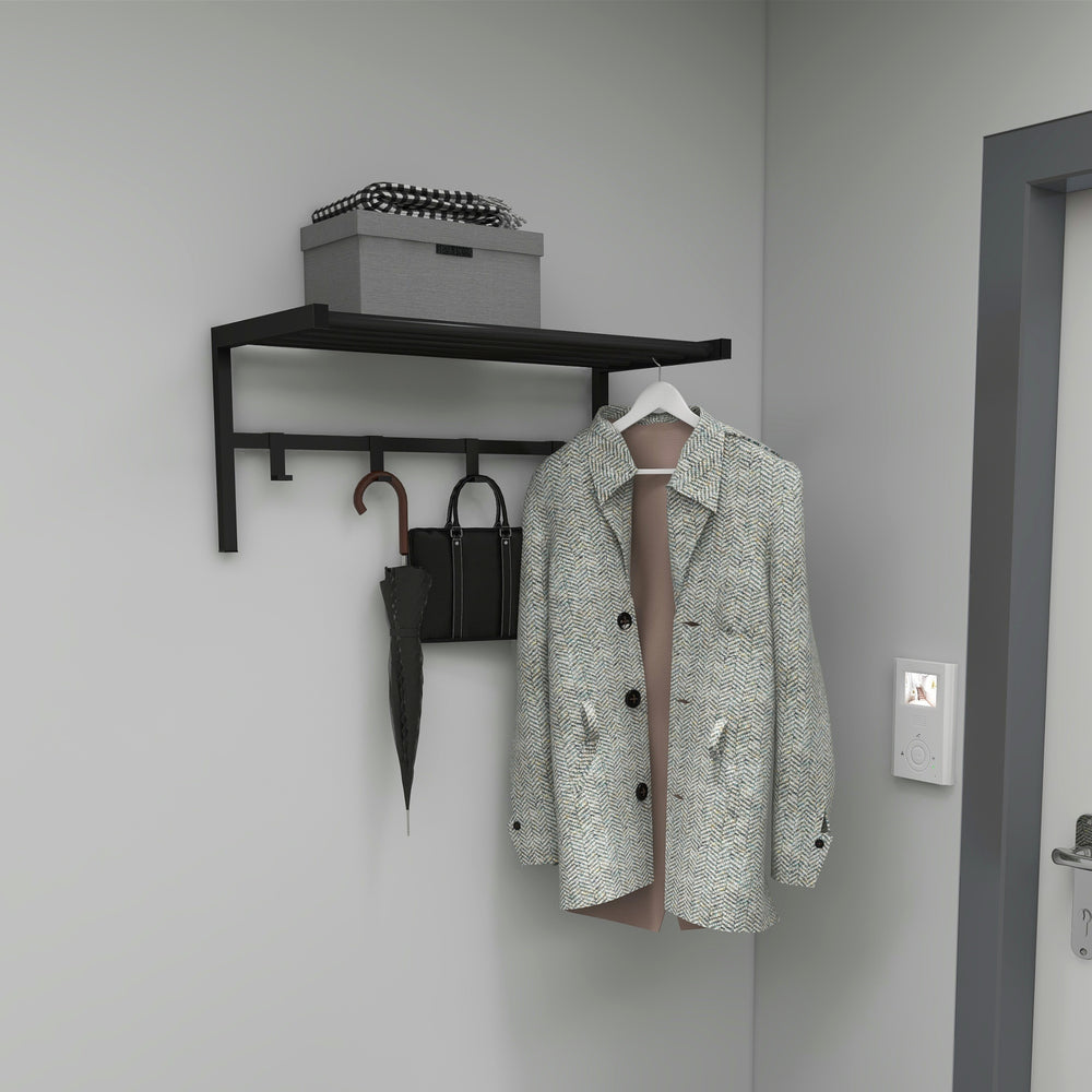 Porte-manteau mural Tolga avec étagère à chapeaux noir [en.casa] - premiumXL