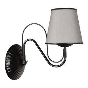 Applique 'Hampshire' a Braccio Curvo per Interni Lampada da Parete con Portalampada Nero e Paralume a Tronco di Cono Grigio - lux.pro