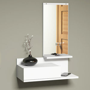 Mensola da parete con specchio e cassetto Gundsø bianco [en.casa] - premiumXL