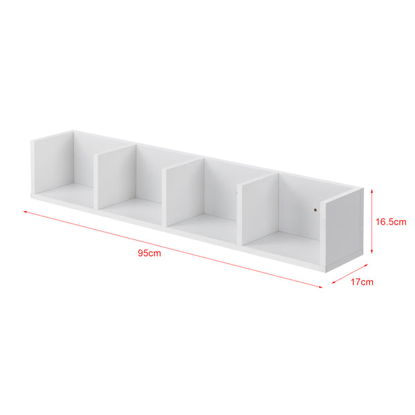 Mensola da Parete con 4 Scomparti a Forma di U Consolle Pensile 95 x 17 x 16,5 cm Portaoggetti Libreria - Vari Colori