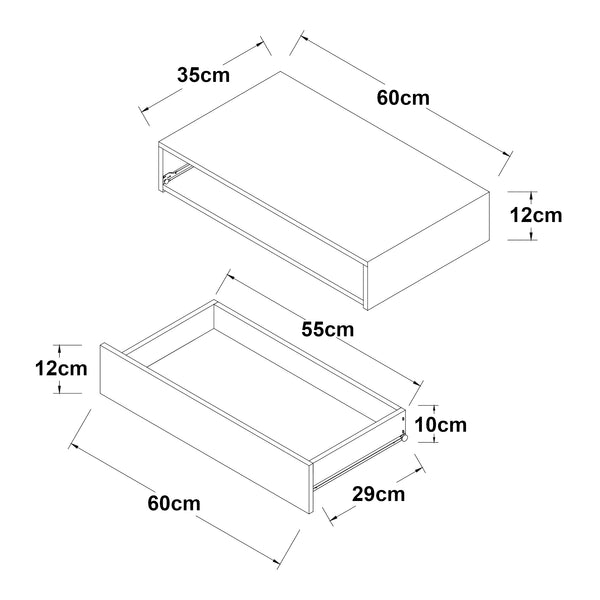 Étagère murale avec tiroir intégré Kärsämäki 60 x 35 x 12 cm [en.casa]