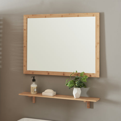 Specchio da parete con mensola set Boksereys bambù naturale [en.casa] - premiumXL
