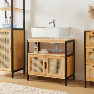 Meuble sous-lavabo Tervola 60x60x35 cm Noir/Bambou [en.casa] - premiumXL