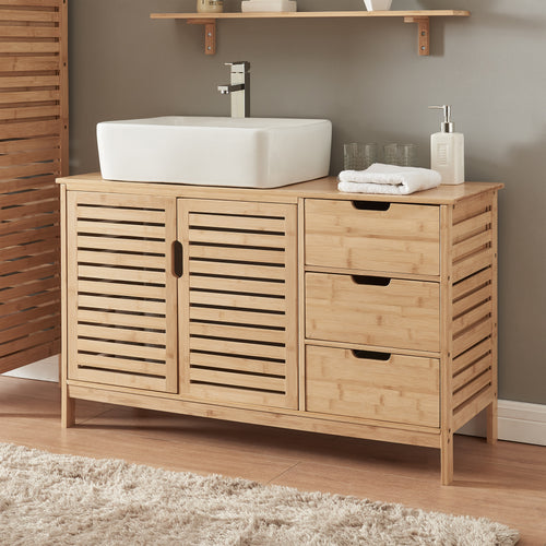 Meuble sous-lavabo Boksereys 60x100x35 cm bambou naturel [en.casa] - premiumXL