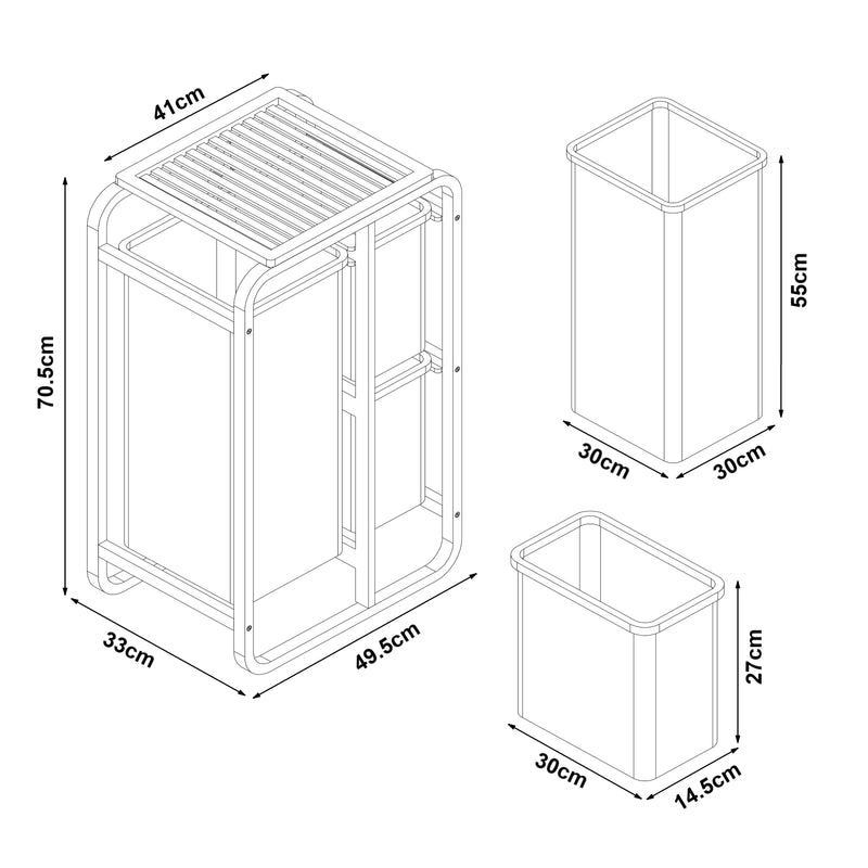 Croquis coté Panier à linge Evenes bambou 71 x 50 x 33 cm [en.casa]