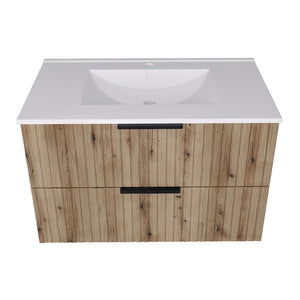 Mobile Sottolavabo Veppenssan con Lavabo e 2 Cassetti - Effetto Rovere - Varie Misure [en.casa]