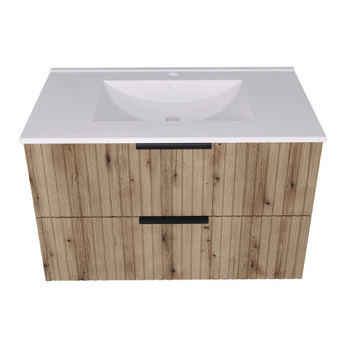 Mobile Sottolavabo Veppenssan con Lavabo e 2 Cassetti - Effetto Rovere - Varie Misure [en.casa]